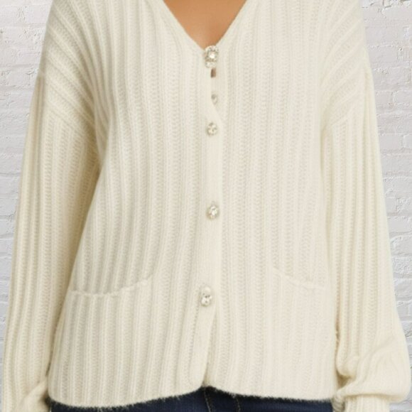 ๐งธ Express Tricot M Vintage Mohair Cardigan Cream Fuzzy 80s 90s Chunky Knit - Picture 6 of 14